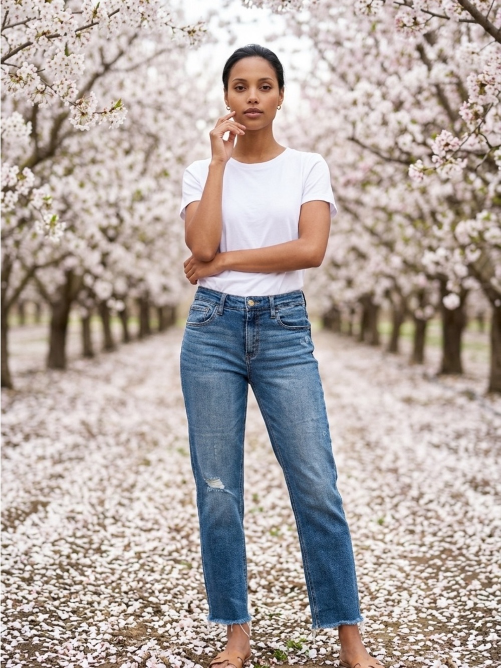 Kut from the Kloth Distressed Cropped Blue Denim Jeans - Picture 1 of 11